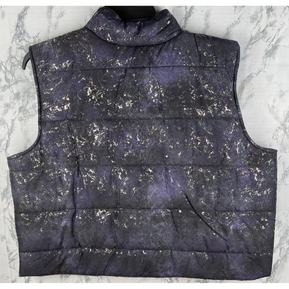 ID Ideology Womens Puffer Vest 1X Deep Black, purple with Speckle foil design - Picture 2 of 9